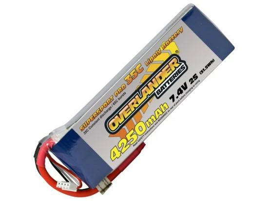 4250mAh 2S 7.4v 35C LiPo Battery - Overlander Supersport 1 4250mAh 2S 7.4v 35C LiPo Battery - Overlander Supersport