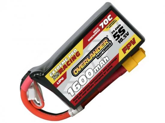 Overlander 1600mAh 5S 18.5v 70C FPV Lipo Battery - XT60 1 Overlander 1600mAh 5S 18.5v 70C FPV Lipo Battery - XT60